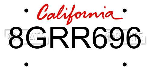 8GRR696 California License Plate
