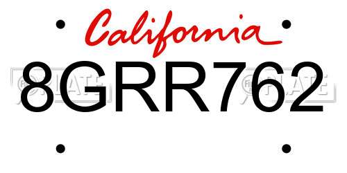 8GRR762 California License Plate
