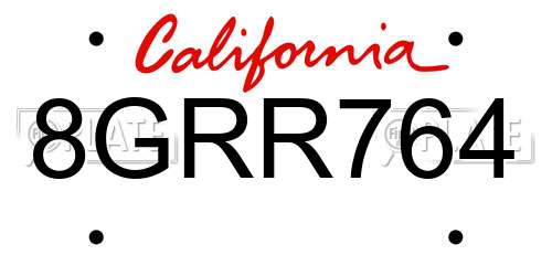 8GRR764 California License Plate