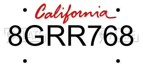8GRR768 California License Plate