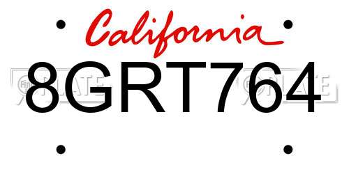8GRT764 California License Plate