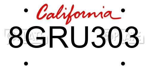 8GRU303 California License Plate