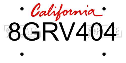 8GRV404 California License Plate