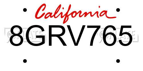 8GRV765 California License Plate