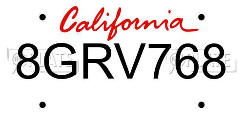 8GRV768 California License Plate