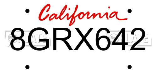 8GRX642 California License Plate