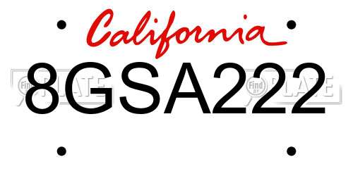 8GSA222 California License Plate