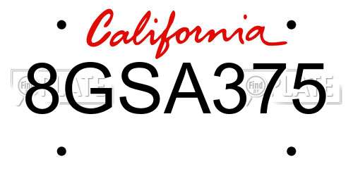 8GSA375 California License Plate