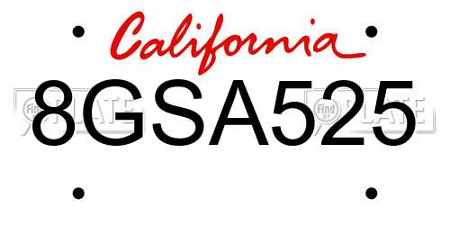 8GSA525 California License Plate