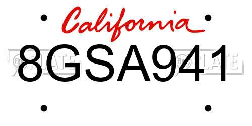 8GSA941 California License Plate