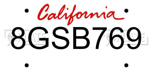 8GSB769 California License Plate