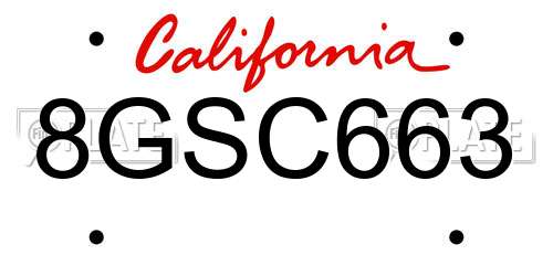 8GSC663 California License Plate