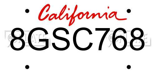 8GSC768 California License Plate