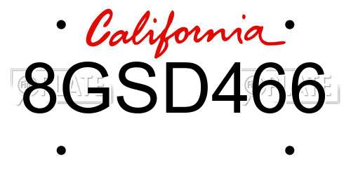 8GSD466 California License Plate