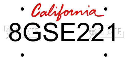 8GSE221 California License Plate