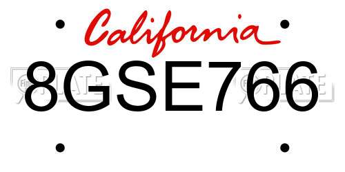 8GSE766 California License Plate
