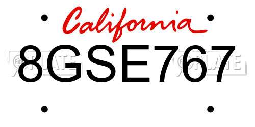 8GSE767 California License Plate