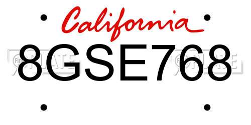 8GSE768 California License Plate