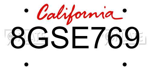 8GSE769 California License Plate