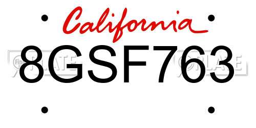 8GSF763 California License Plate