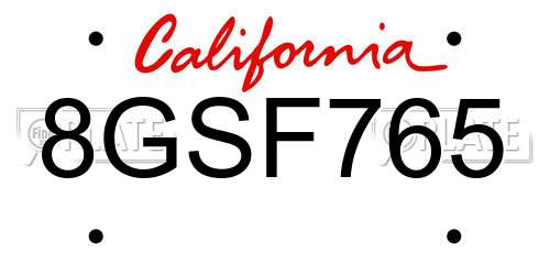 8GSF765 California License Plate