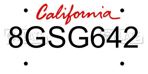 8GSG642 California License Plate
