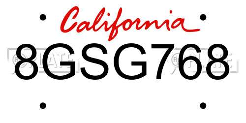 8GSG768 California License Plate