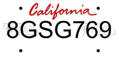 8GSG769 California License Plate