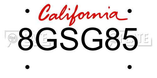 8GSG85 California License Plate