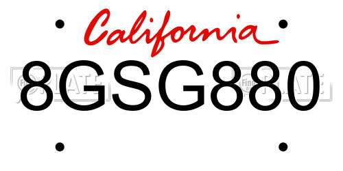 8GSG880 California License Plate