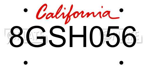 8GSH056 California License Plate