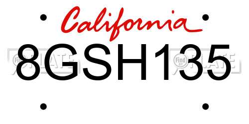 8GSH135 California License Plate