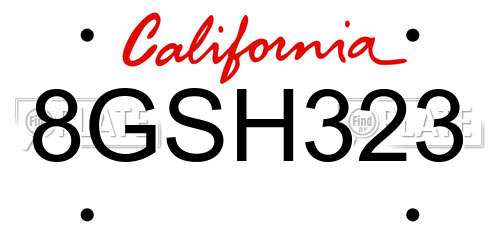 8GSH323 California License Plate
