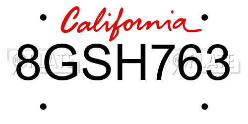 8GSH763 California License Plate