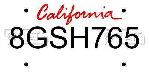 8GSH765 California License Plate