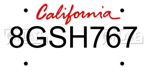 8GSH767 California License Plate