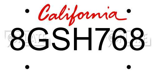 8GSH768 California License Plate