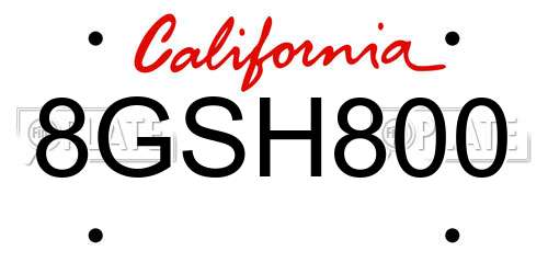 8GSH800 California License Plate