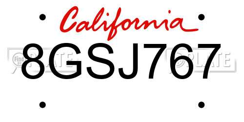 8GSJ767 California License Plate