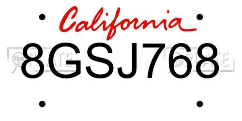 8GSJ768 California License Plate