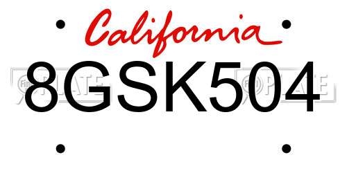 8GSK504 California License Plate