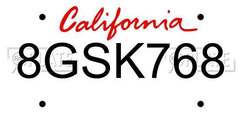 8GSK768 California License Plate