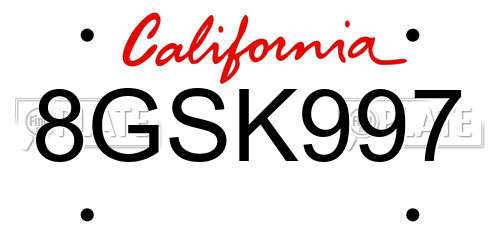8GSK997 California License Plate