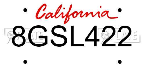 8GSL422 California License Plate