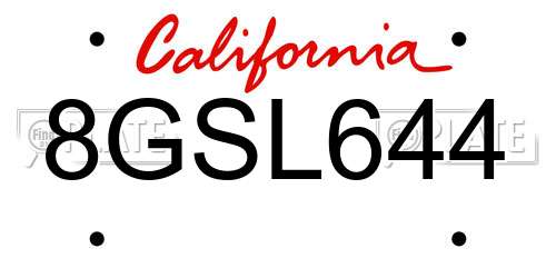8GSL644 California License Plate
