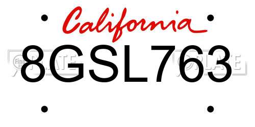 8GSL763 California License Plate