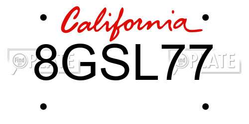 8GSL77 California License Plate