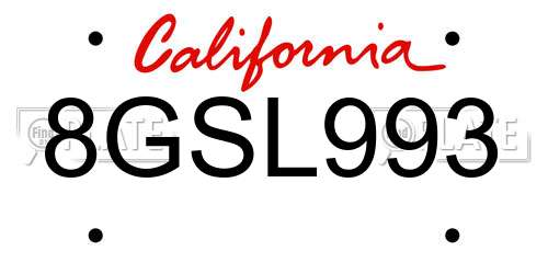 8GSL993 California License Plate