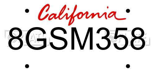 8GSM358 California License Plate