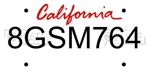 8GSM764 California License Plate